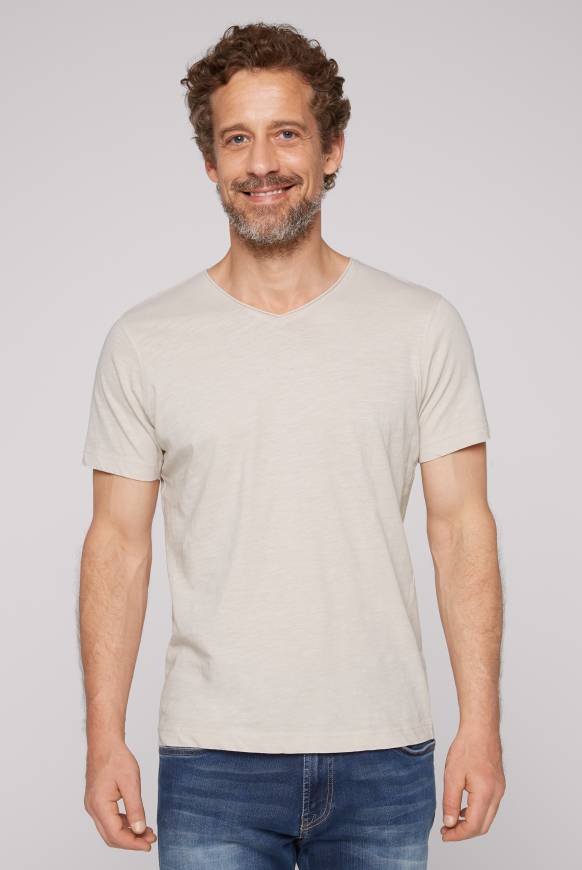 Soccx Basic T-Shirt V-Neck mit Used-Kante light cappuccino Kostenloser Versand