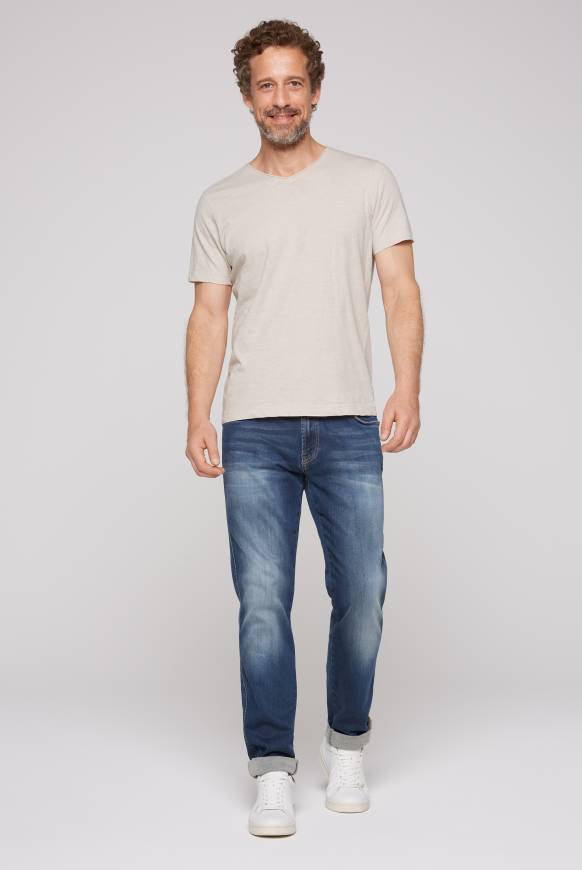 Soccx Basic T-Shirt V-Neck mit Used-Kante light cappuccino Kostenloser Versand