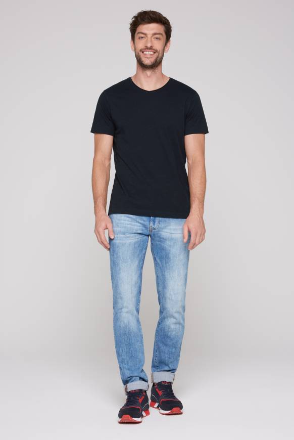 Soccx Basic T-Shirt V-Neck mit Used-Kante blue navy Limitierter Zeitrabatt