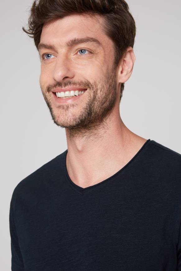 Soccx Basic T-Shirt V-Neck mit Used-Kante blue navy Limitierter Zeitrabatt