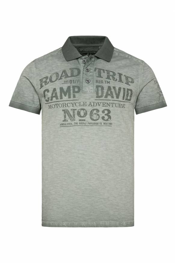 Soccx Kurzarmpolo im Vintage-Style mit Artworks dusty green Vatertagsangebot