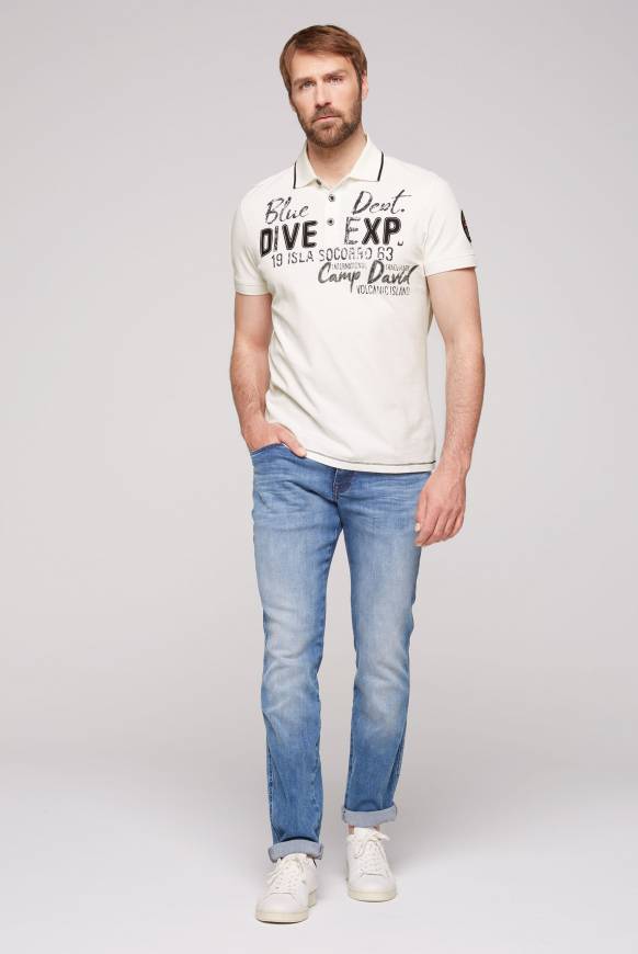 Soccx Pikee-Polo mit Label-Applikationen ivory Lagerräumung