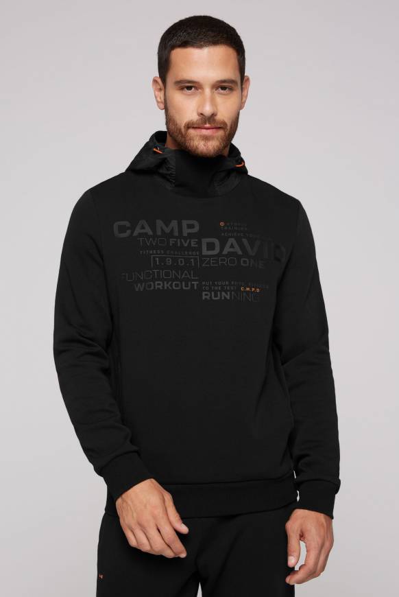 Soccx Hoodie im Materialmix mit Artwork und Rückentasche black Begrenzt auf 3 Tage