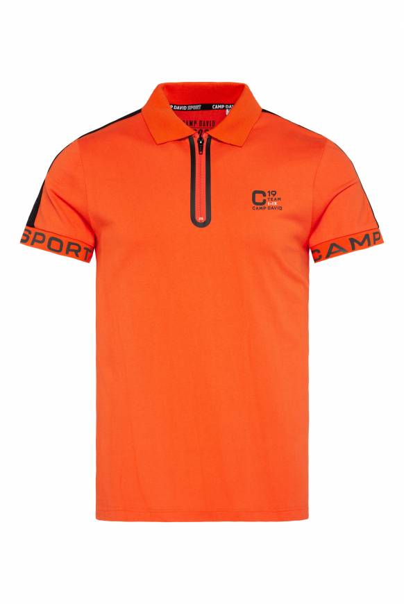 Soccx Poloshirt mit Zipper und kontrastvollen Prints signal orange zollfrei