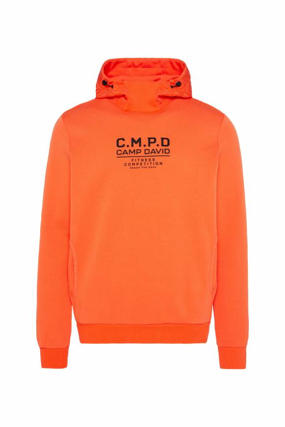 Soccx Hoodie im Materialmix mit Artwork und Rückentasche signal orange 50% Rabatt für begrenzte Zeit