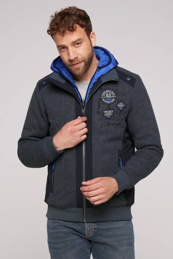 Soccx Strickfleecejacke mit abtrennbaren Kapuzen-Einsatz blue navy melange Hotsell