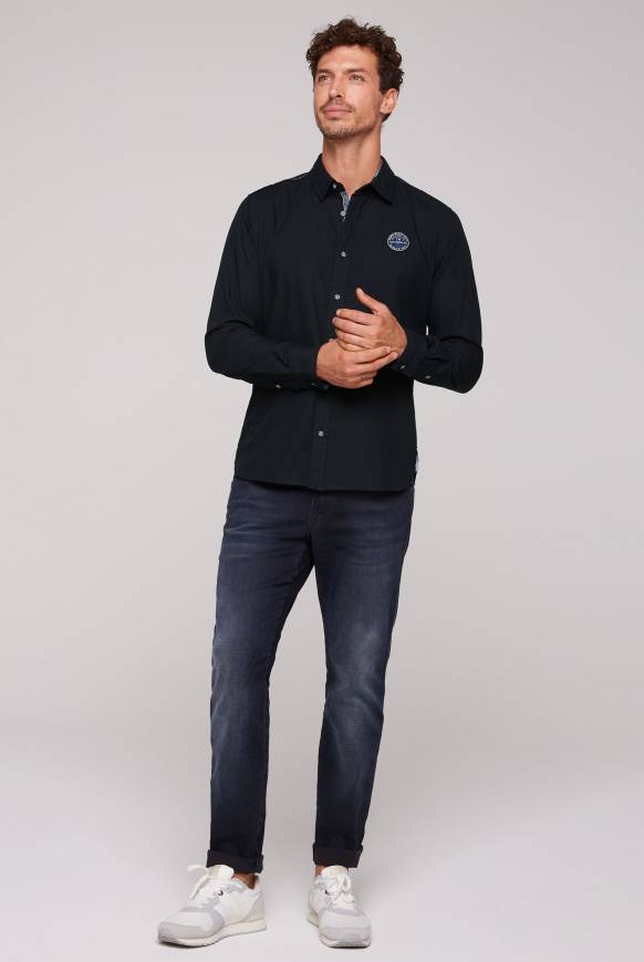 Soccx Langarmhemd mit Strukturstreifen blue navy Limitierter Zeitrabatt
