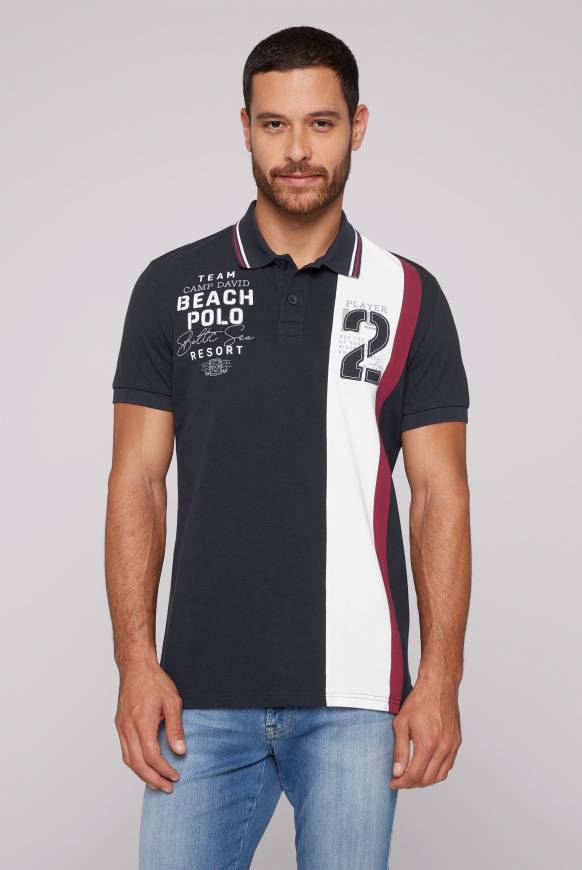 Soccx Pikee-Polo mit Color-Blocking und Artwork blue navy Weihnachtsangebot