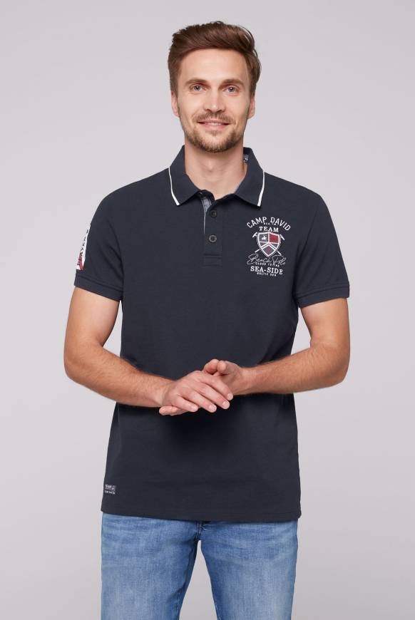 Soccx Pikee-Polo mit Label Patches und Stickereien blue navy Vatertagsangebot