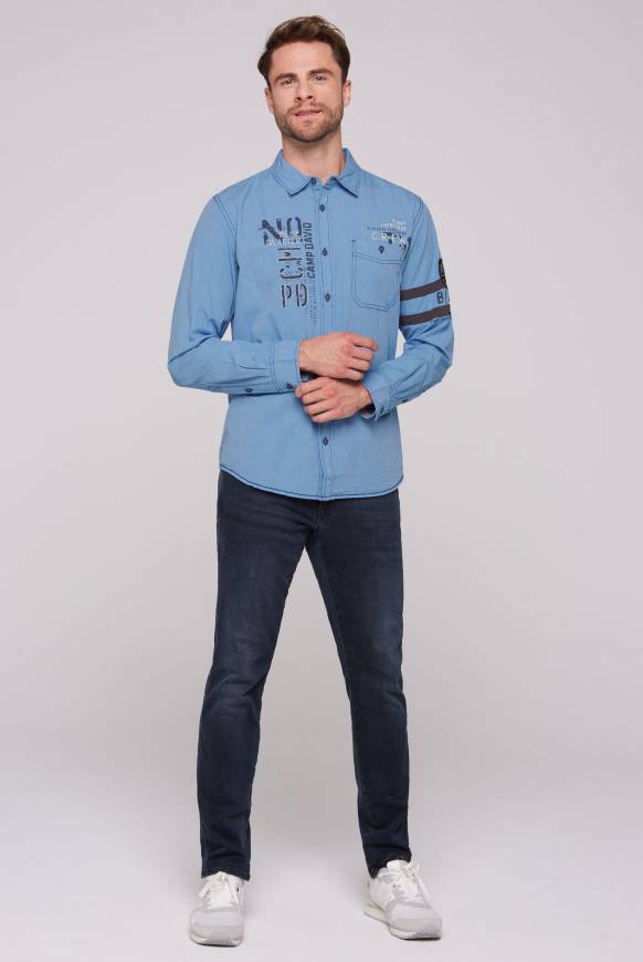 Soccx Fil à Fil Langarmhemd mit Label-Applikationen strong blue Riesige Rabatte
