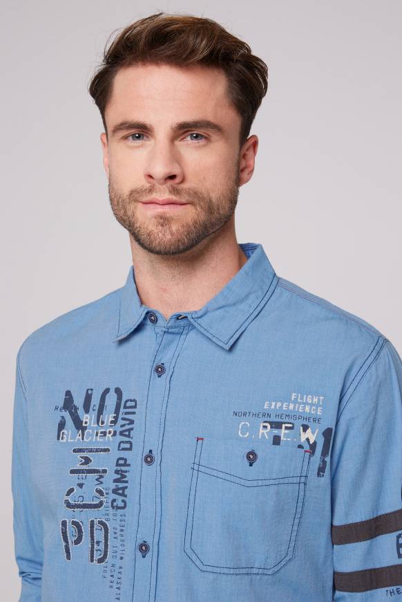 Soccx Fil à Fil Langarmhemd mit Label-Applikationen strong blue Riesige Rabatte