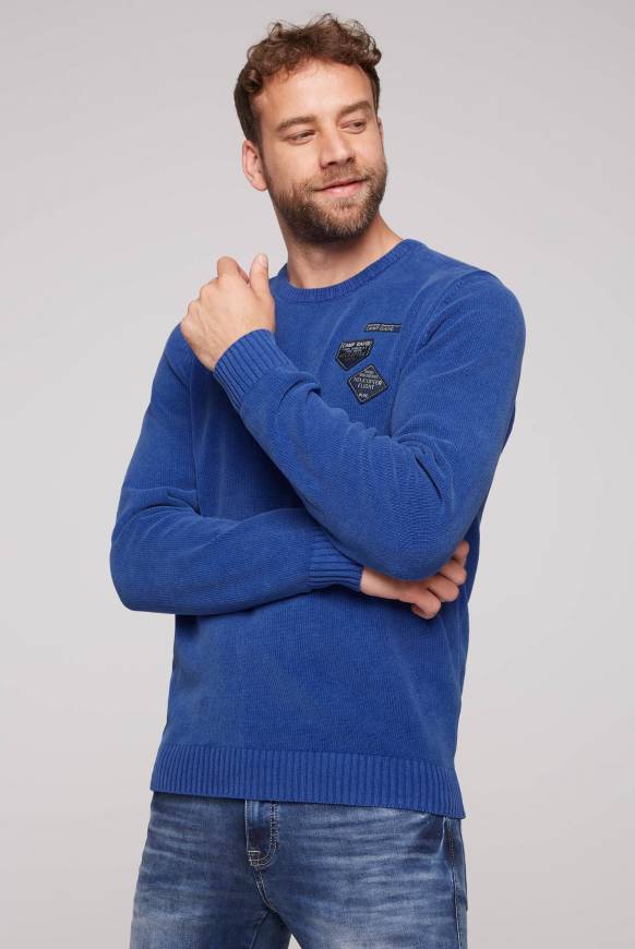 Soccx Chenille-Pullover Stone Washed mit Patches strong blue Clearance-Verkauf