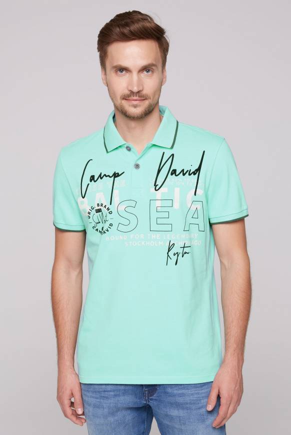 Soccx Poloshirt aus Pikee mit Rubber Print flash aqua Outlet