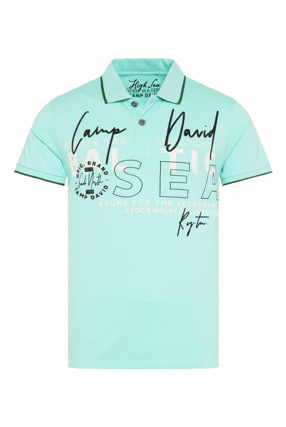 Soccx Poloshirt aus Pikee mit Rubber Print flash aqua Outlet