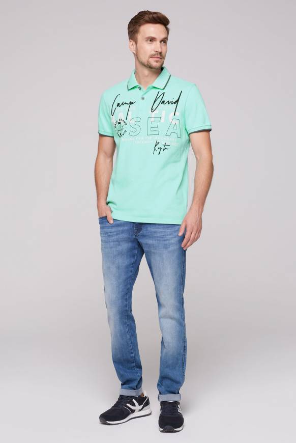 Soccx Poloshirt aus Pikee mit Rubber Print flash aqua Outlet