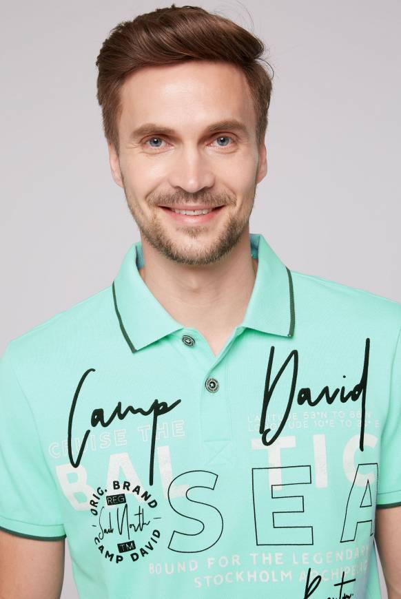 Soccx Poloshirt aus Pikee mit Rubber Print flash aqua Outlet