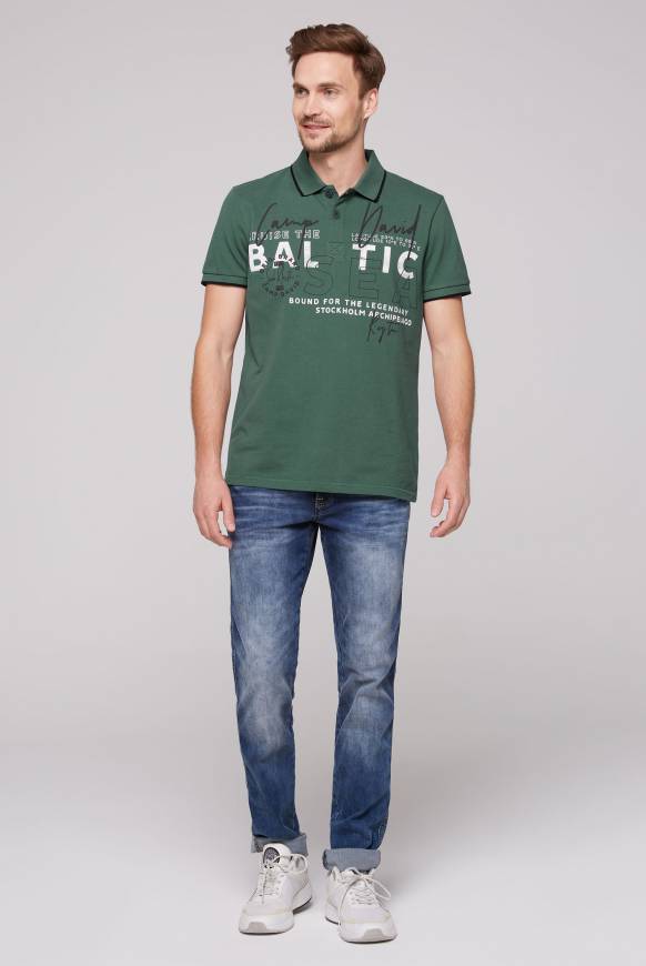Soccx Poloshirt aus Pikee mit Rubber Print dark green Auslauf
