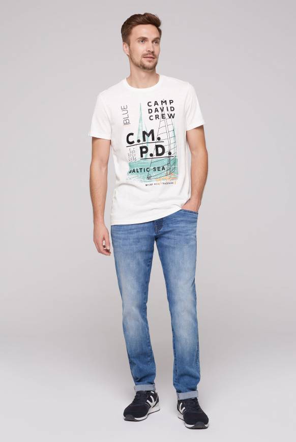Soccx T-Shirt mit Photoprint und Rubber-Details ivory im Angebot