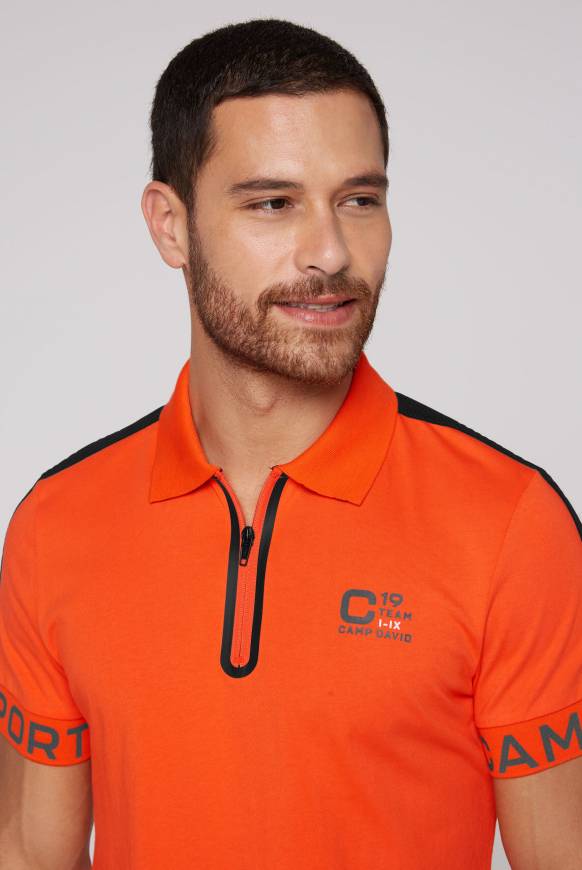 Soccx Poloshirt mit Zipper und kontrastvollen Prints signal orange Cyber Monday