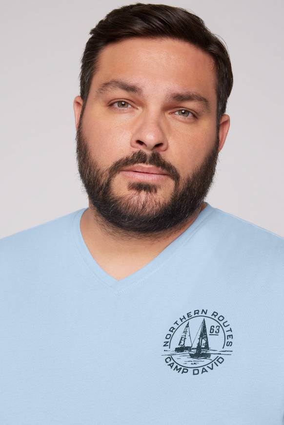 Soccx V-Shirt mit kleinen Rubber Prints summer blue Neueste Mode