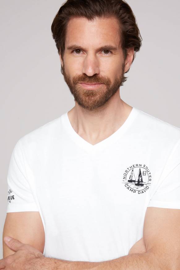Soccx V-Shirt mit kleinen Rubber Prints opticwhite Online Outlet