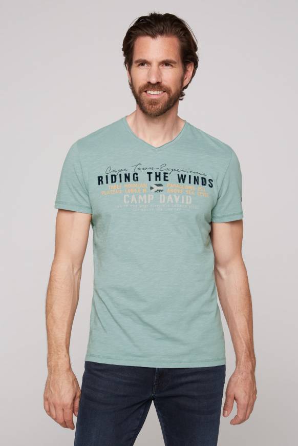Soccx V-Shirt mit Flockprint teal