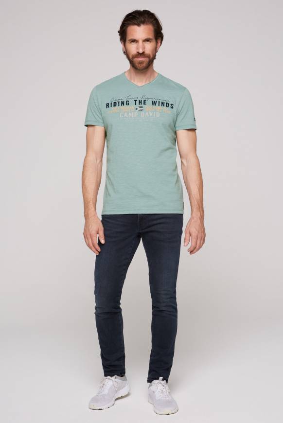 Soccx V-Shirt mit Flockprint teal Letzte 3 Tage