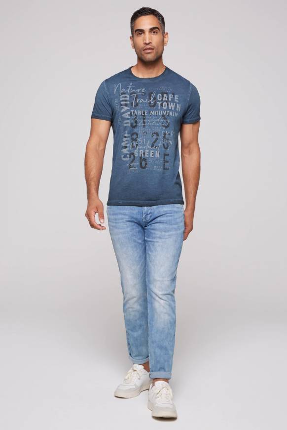 Soccx Rundhalsshirt Oil Dyed mit Label Print blue navy Neueste Stile