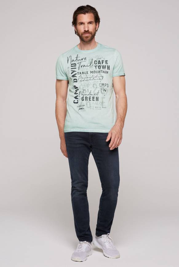 Soccx Rundhalsshirt Oil Dyed mit Label Print teal Letzte 2 Tage