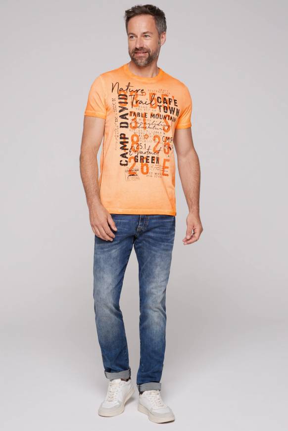 Soccx Rundhalsshirt Oil Dyed mit Label Print sunrise orange Letzter Tag