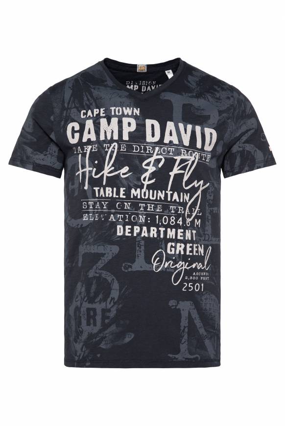 Soccx T-Shirt V-Neck mit All Over Print blue navy Sonderangebot der Fabrik