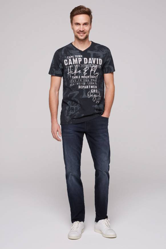 Soccx T-Shirt V-Neck mit All Over Print blue navy Sonderangebot der Fabrik