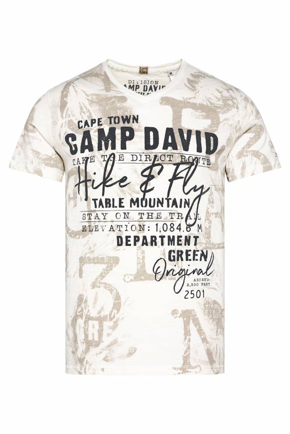 Soccx T-Shirt V-Neck mit All Over Print ivory Bis zu 55% Rabatt