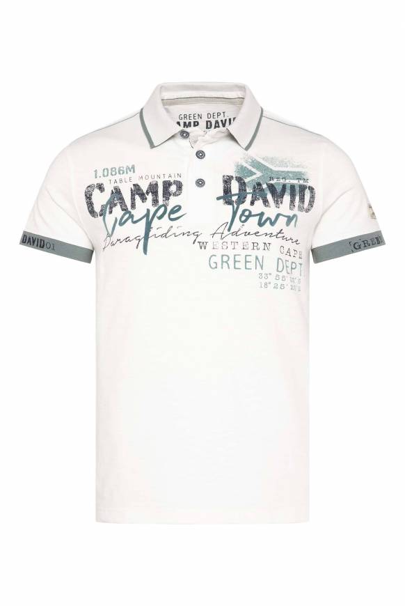 Soccx Kurzarmpolo mit Flockprint und Tapes ivory 50% Rabatt mit kostenlosem Versand