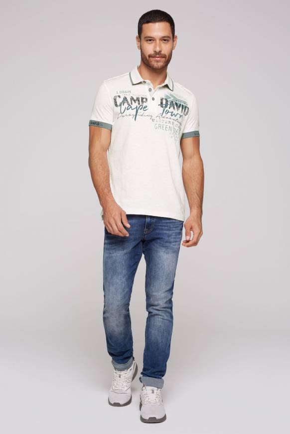 Soccx Kurzarmpolo mit Flockprint und Tapes ivory 50% Rabatt mit kostenlosem Versand