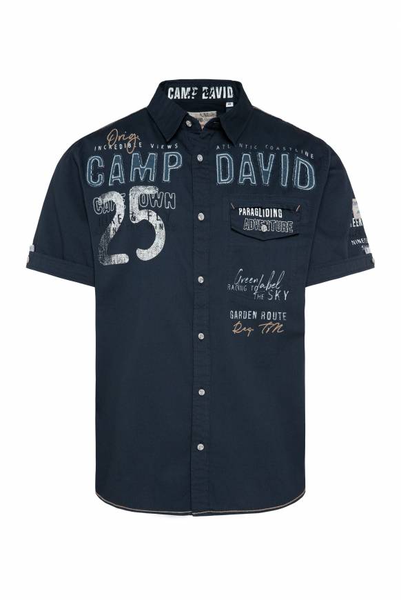 Soccx Kurzarmhemd mit Logo-Applikationen blue navy Clearance-Verkauf