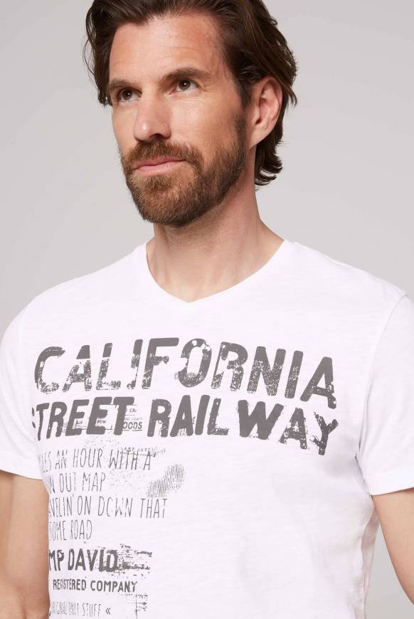 Soccx T-Shirt mit V-Neck und Vintage Print opticwhite Verkauf