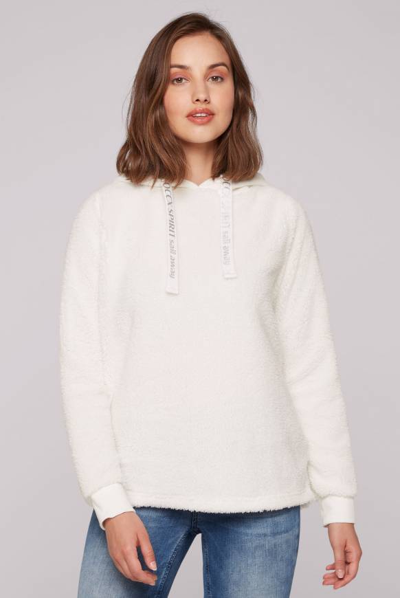 Soccx Hoodie aus Teddyplüsch mit Sweatkapuze ivory Fabrikverkauf