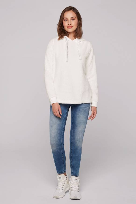 Soccx Hoodie aus Teddyplüsch mit Sweatkapuze ivory Fabrikverkauf