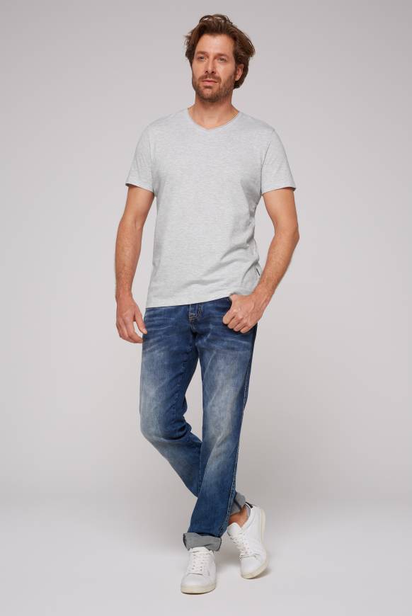 Soccx Basic T-Shirt V-Neck 2er-Pack grey melange Black Friday