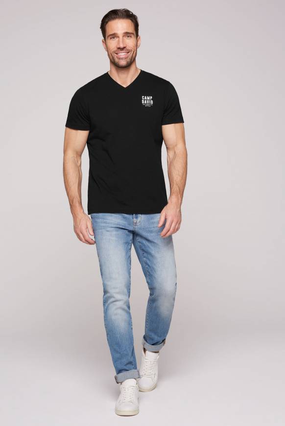 Soccx Basic T-Shirt V-Neck mit Logo Print black Weihnachtsangebot