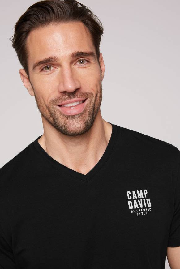 Soccx Basic T-Shirt V-Neck mit Logo Print black Weihnachtsangebot