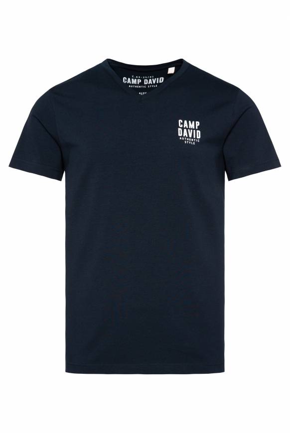 Soccx Basic T-Shirt V-Neck mit Logo Print blue navy Osterangebot