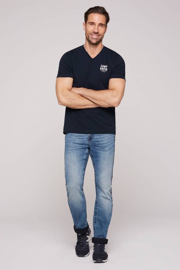 Soccx Basic T-Shirt V-Neck mit Logo Print blue navy Osterangebot
