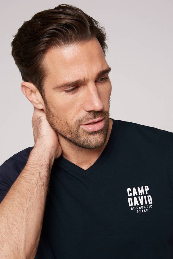 Soccx Basic T-Shirt V-Neck mit Logo Print blue navy Osterangebot