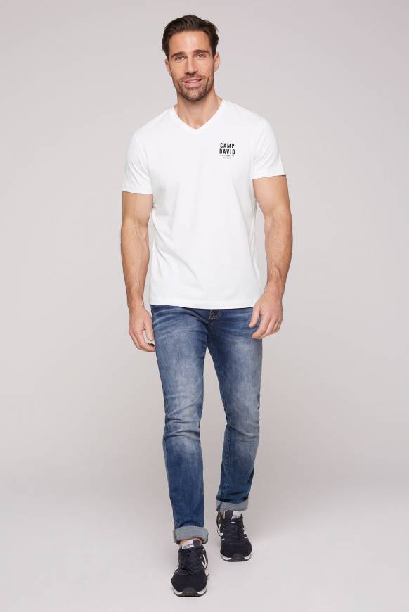 Soccx Basic T-Shirt V-Neck mit Logo Print opticwhite Muttertagsangebot