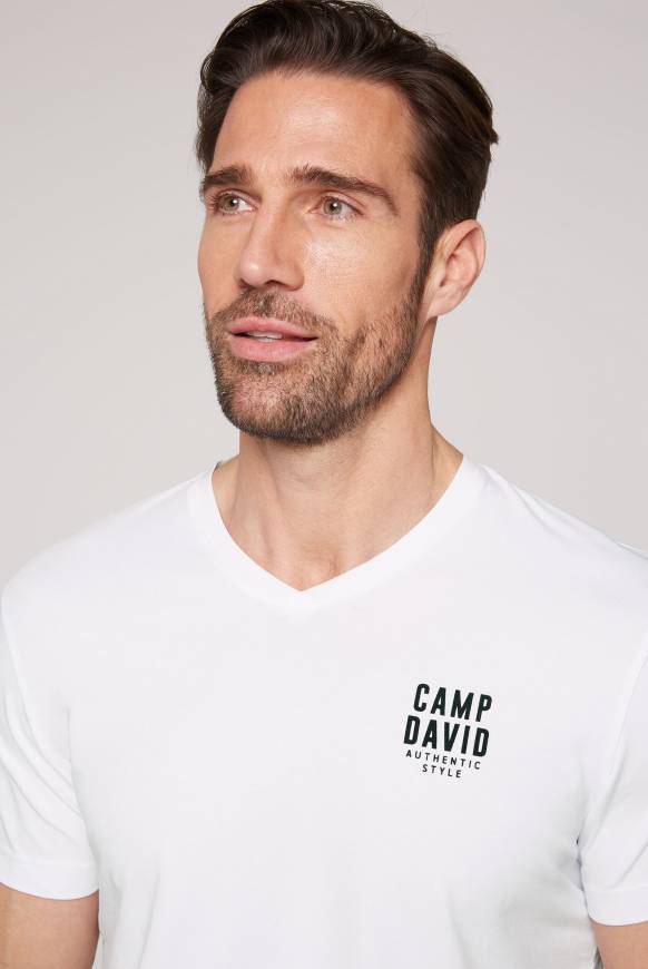 Soccx Basic T-Shirt V-Neck mit Logo Print opticwhite Muttertagsangebot