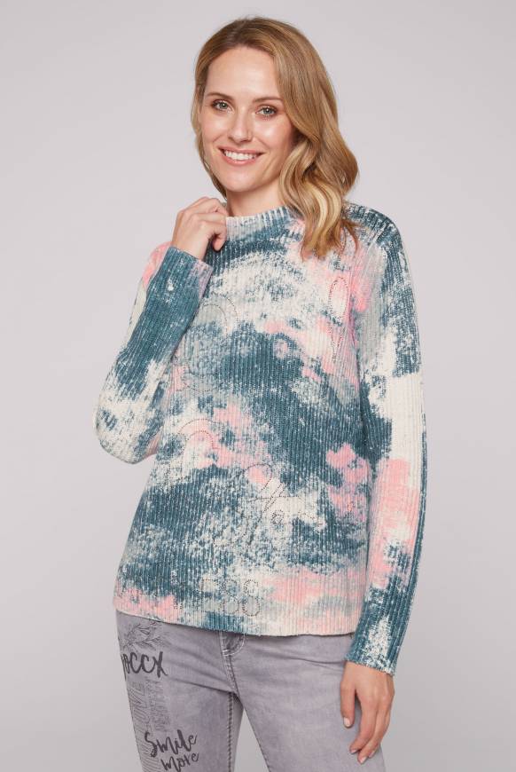 Soccx Rippstrickpullover mit All Over Print cold grey