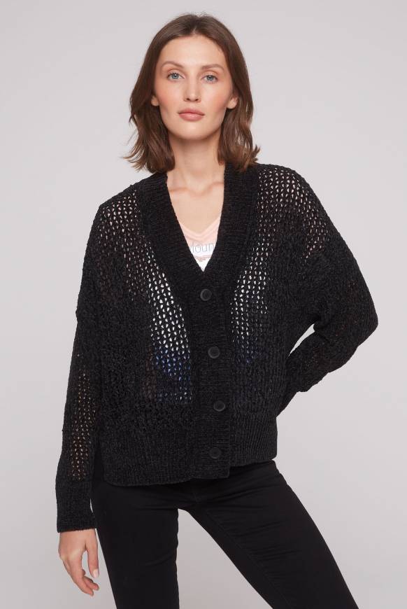 Soccx Chenille-Cardigan mit Strickmuster black Tägliche Deals