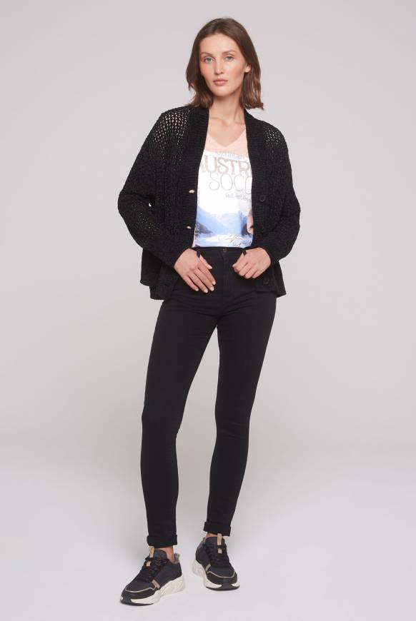 Soccx Chenille-Cardigan mit Strickmuster black Tägliche Deals